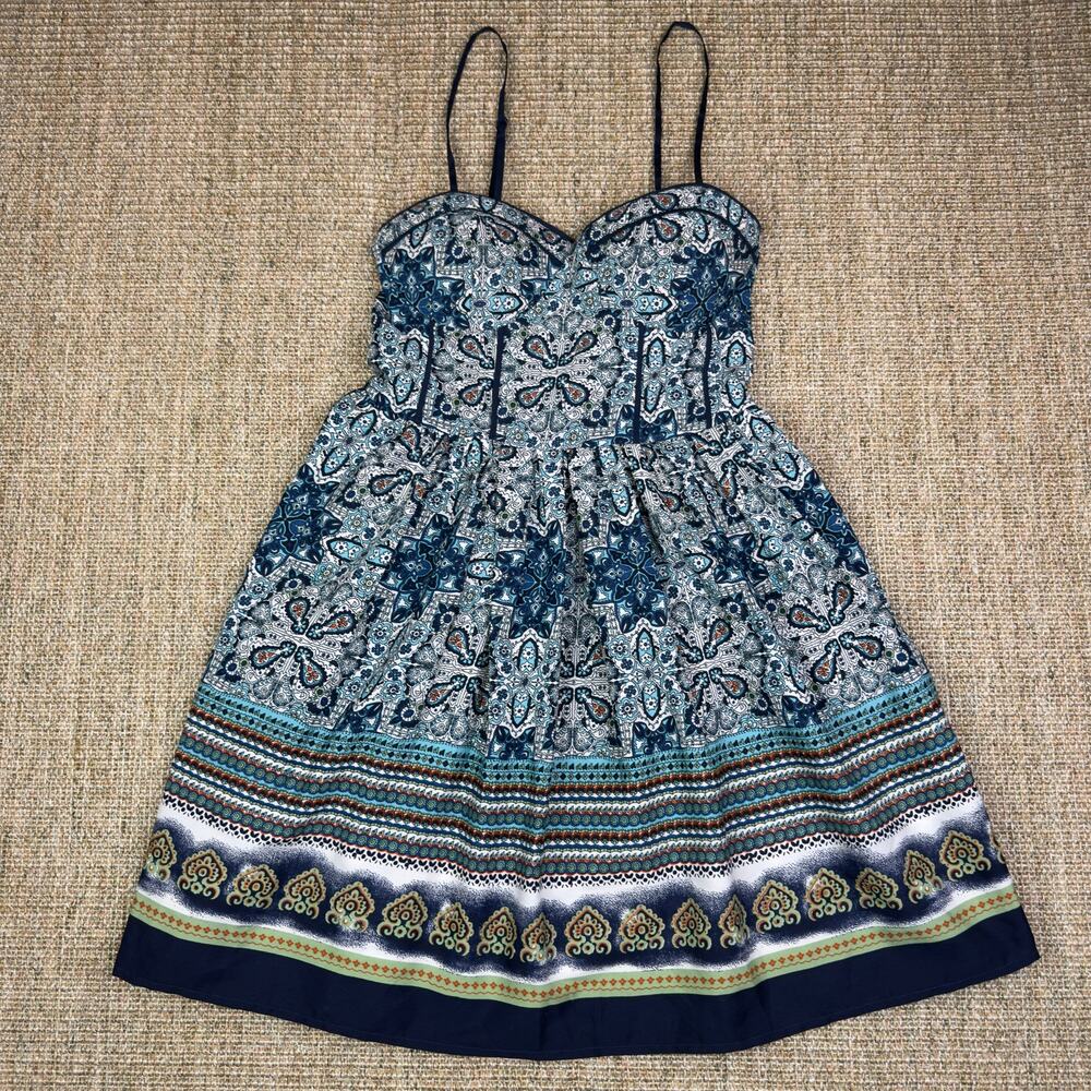 🌊 Band of Gypsies Paisley Bustier Mini Dress | S | Navy Teal